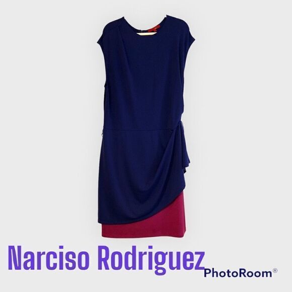 Narciso Rodriguez Women’s Color Block Side Sweep Blue and Pink Dress Size XL - Picture 1 of 16